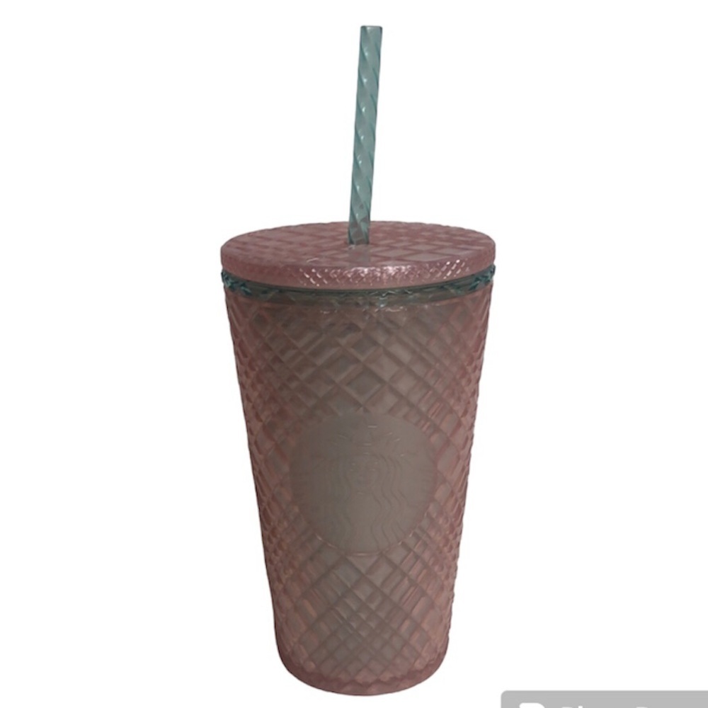 Starbucks NEW Peach Pearl Jeweled Tumbler with Spiral Straw Venti 16 oz